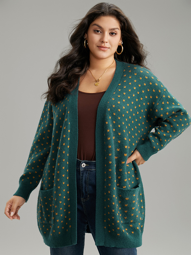 

Plus Size Anti-Pilling Geometric Pocket Open Front Cardigan Cyan Women Casual Loose Long Sleeve Everyday Cardigans BloomChic