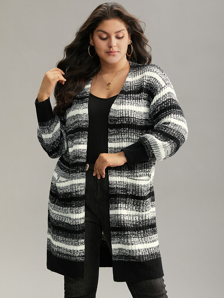 

Plus Size Ombre Heather Patched Pocket Cardigan Black Women Casual Loose Long Sleeve Everyday Cardigans BloomChic