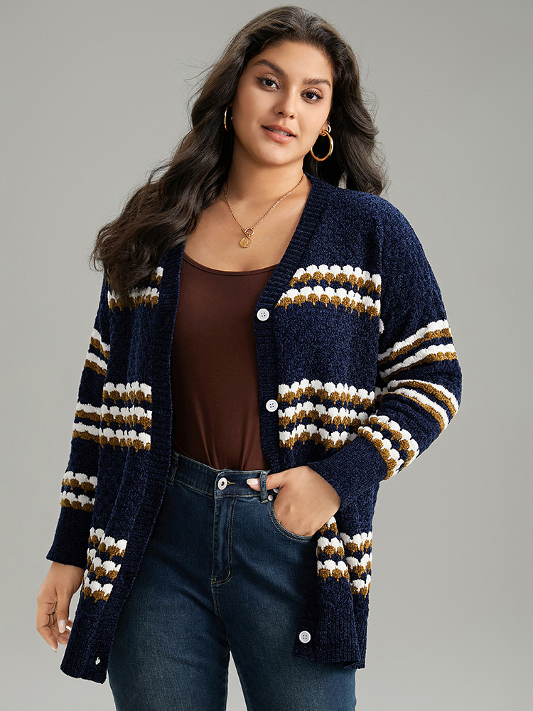 Plus Size Cardigans | Chenille Geo Button Through Cardigan | BloomChic 