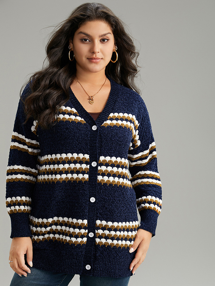 Plus Size Cardigans | Chenille Geo Button Through Cardigan | BloomChic 