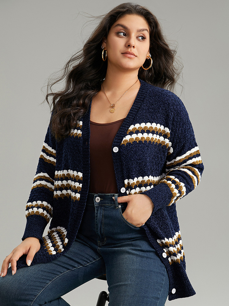 Plus Size Cardigans | Chenille Geo Button Through Cardigan | BloomChic 