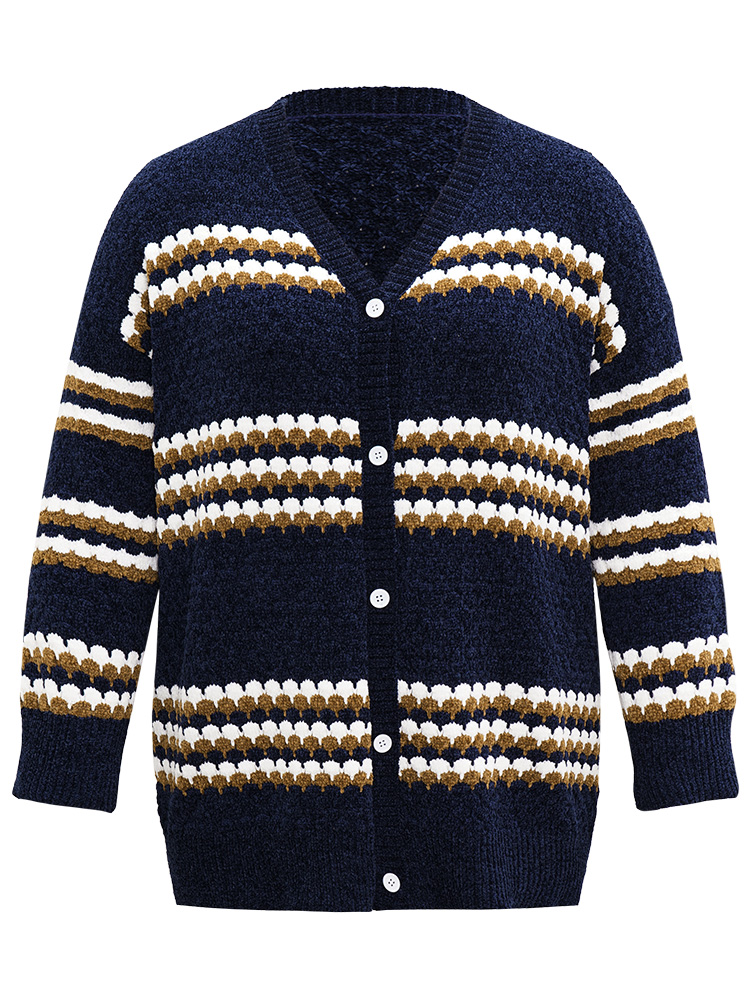 Plus Size Cardigans | Chenille Geo Button Through Cardigan | BloomChic 