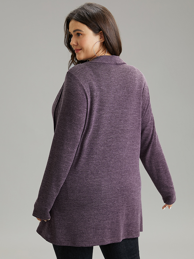 

Plus Size Plain Heather Cowl Neck Button Detail Sweatshirt Women Purple Casual Overlapping Cowl Neck Everyday Sweatshirts BloomChic