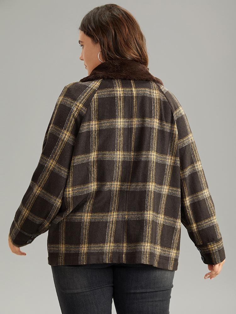 Plus Size Women Everyday Plaid Contrast Pocket Casual Coats BloomChic 