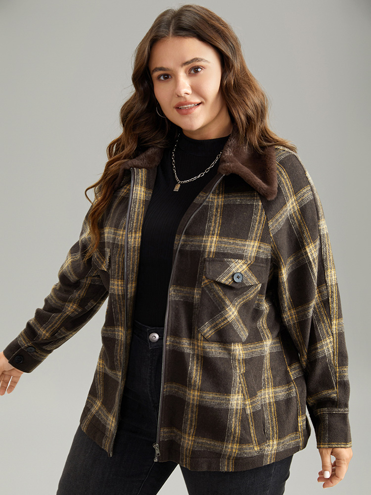 Plus Size Women Everyday Plaid Contrast Pocket Casual Coats BloomChic 
