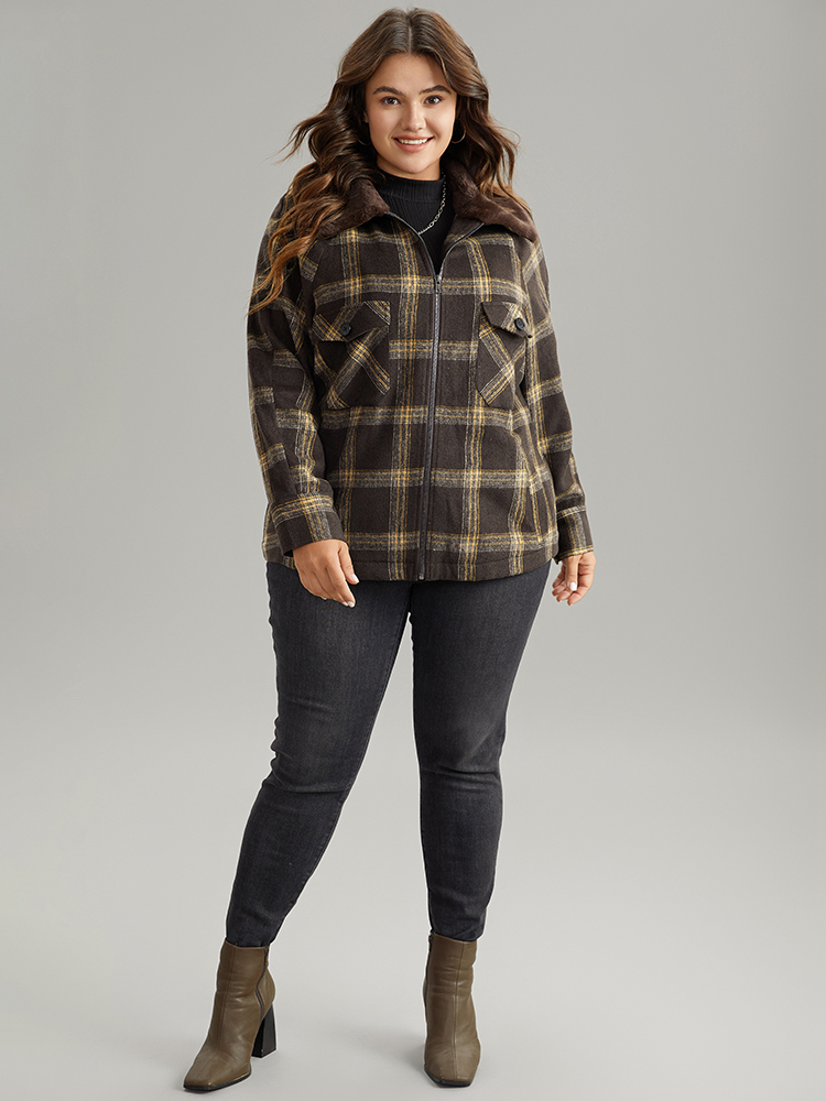 Plus Size Women Everyday Plaid Contrast Pocket Casual Coats BloomChic 