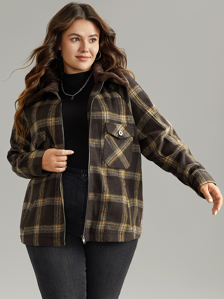 Plus Size Women Everyday Plaid Contrast Pocket Casual Coats BloomChic 