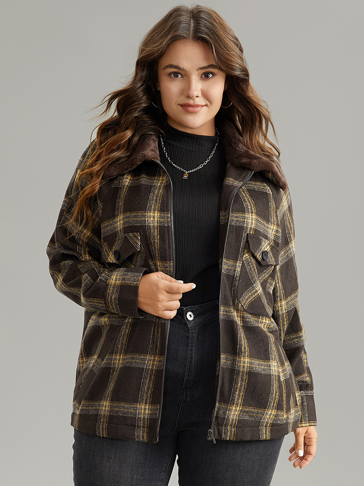 Plus Size Women Everyday Plaid Contrast Pocket Casual Coats BloomChic 