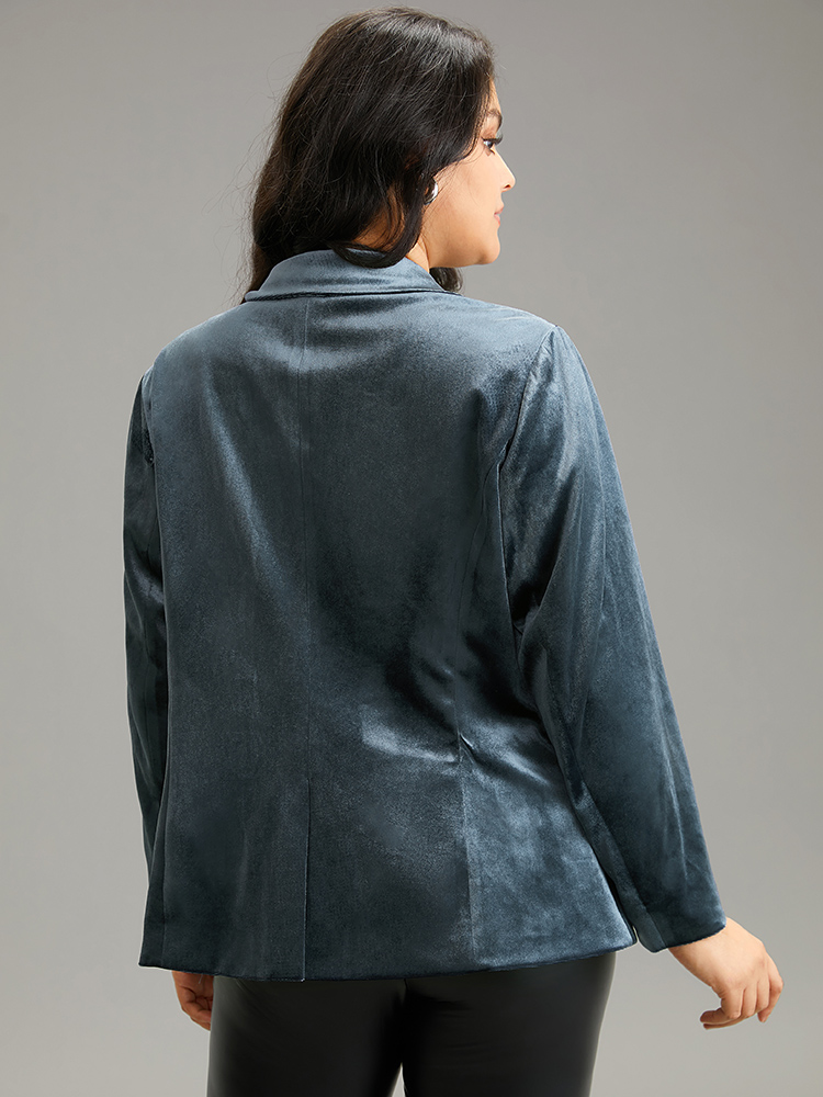 Plus Size Velvet Suit Collar Pocket Button Up Blazer Stone Women Work Plain Contrast Sleeve Long Sleeve Suit Collar 18-20/2X Pocket At the Office Blazers BloomChic 