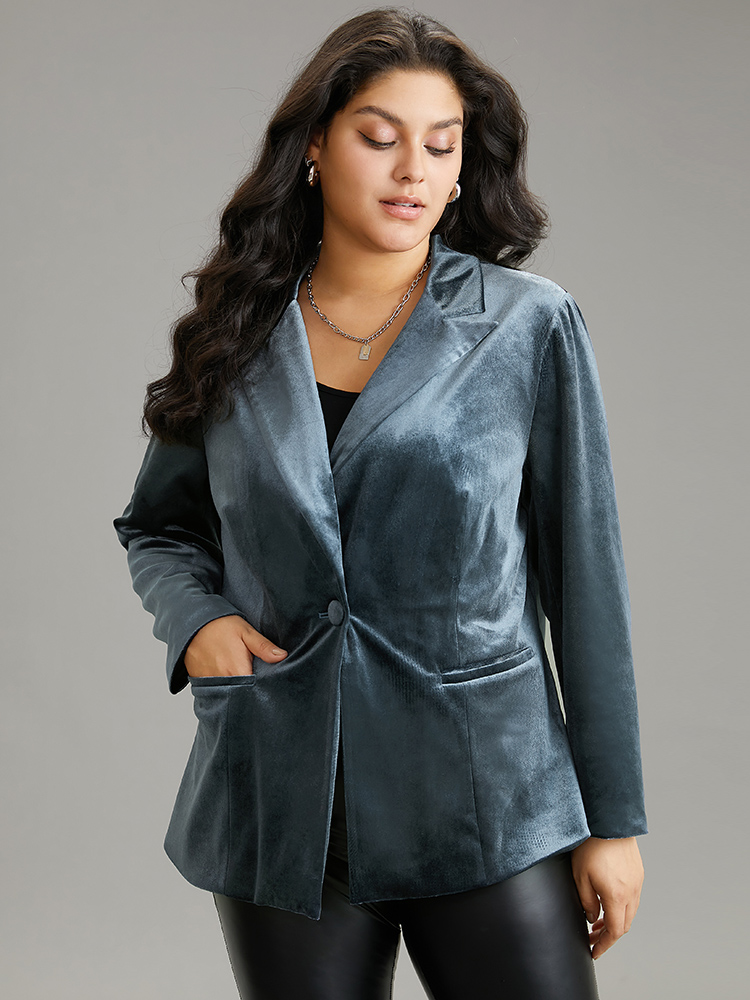 

Plus Size Velvet Suit Collar Pocket Button Up Blazer Stone Women Work Plain Contrast Sleeve Long Sleeve Suit Collar  Pocket At the Office Blazers BloomChic