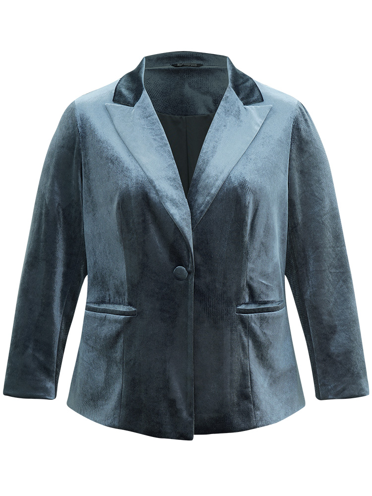 Plus Size Velvet Suit Collar Pocket Button Up Blazer Stone Women Work Plain Contrast Sleeve Long Sleeve Suit Collar 18-20/2X Pocket At the Office Blazers BloomChic 