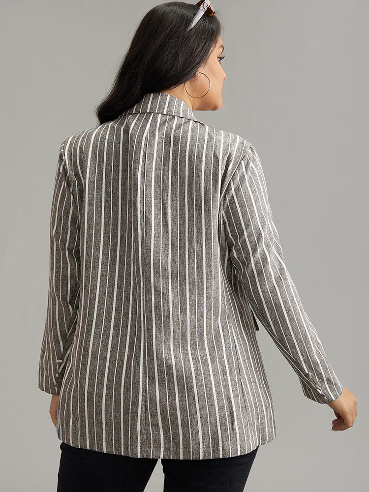 Plus Size Striped Suit Collar Button Up Blazer DimGray Women Dailywear Striped Contrast Sleeve Long Sleeve Suit Collar 10/M Pocket Casual Blazers BloomChic 