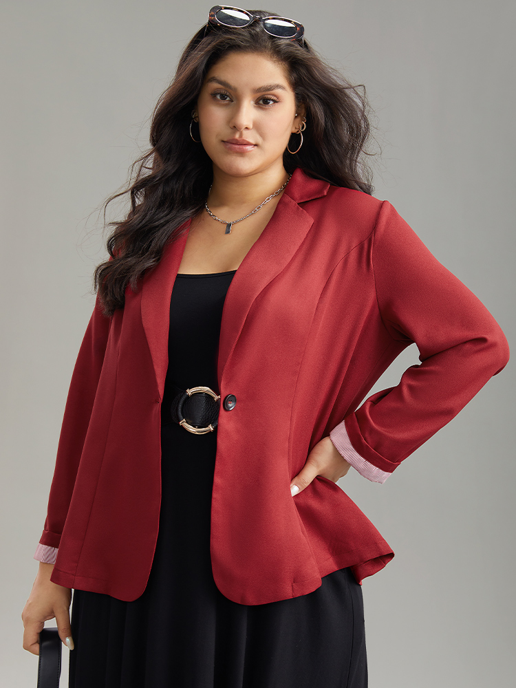 

Plus Size Striped Patchwork Button Up Roll Sleeve Blazer Scarlet Women Work Plain Plain Sleeve Long Sleeve Suit Collar  Casual Blazers BloomChic