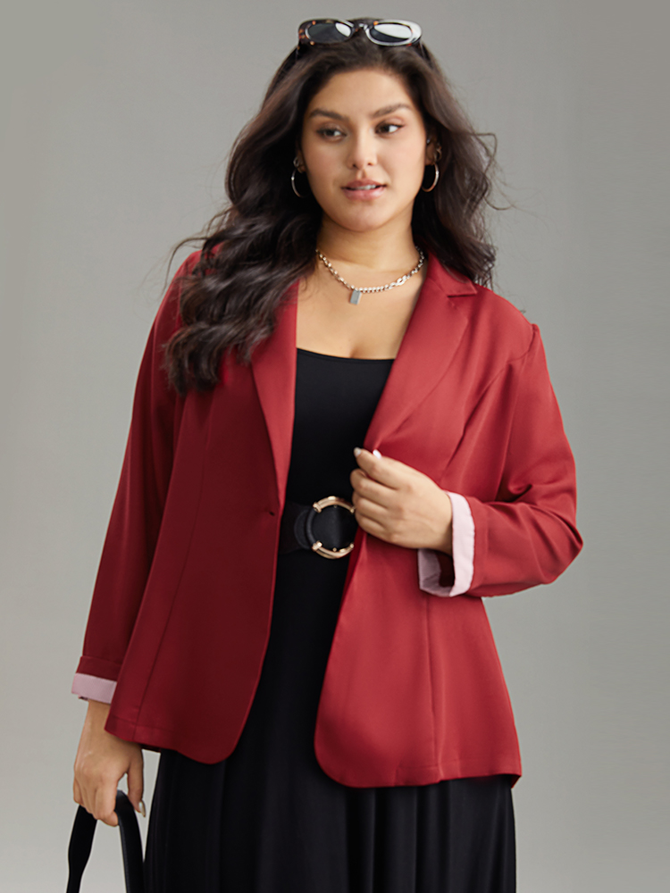 

Plus Size Striped Patchwork Button Up Roll Sleeve Blazer Scarlet Women Work Plain Plain Sleeve Long Sleeve Suit Collar  Casual Blazers BloomChic