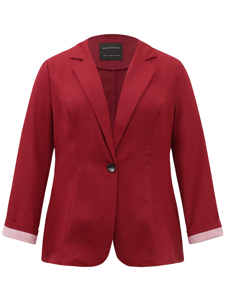 

Plus Size Striped Patchwork Button Up Roll Sleeve Blazer Scarlet Women Work Plain Plain Sleeve Long Sleeve Suit Collar  Casual Blazers BloomChic