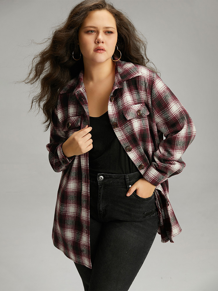 Plus Size Women Dailywear Plaid Contrast Pocket Casual Coats BloomChic 