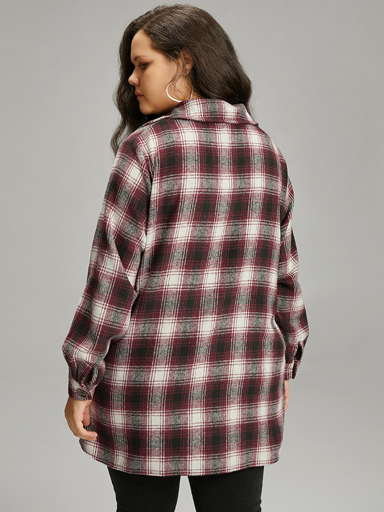 Plus Size Women Dailywear Plaid Contrast Pocket Casual Coats BloomChic 