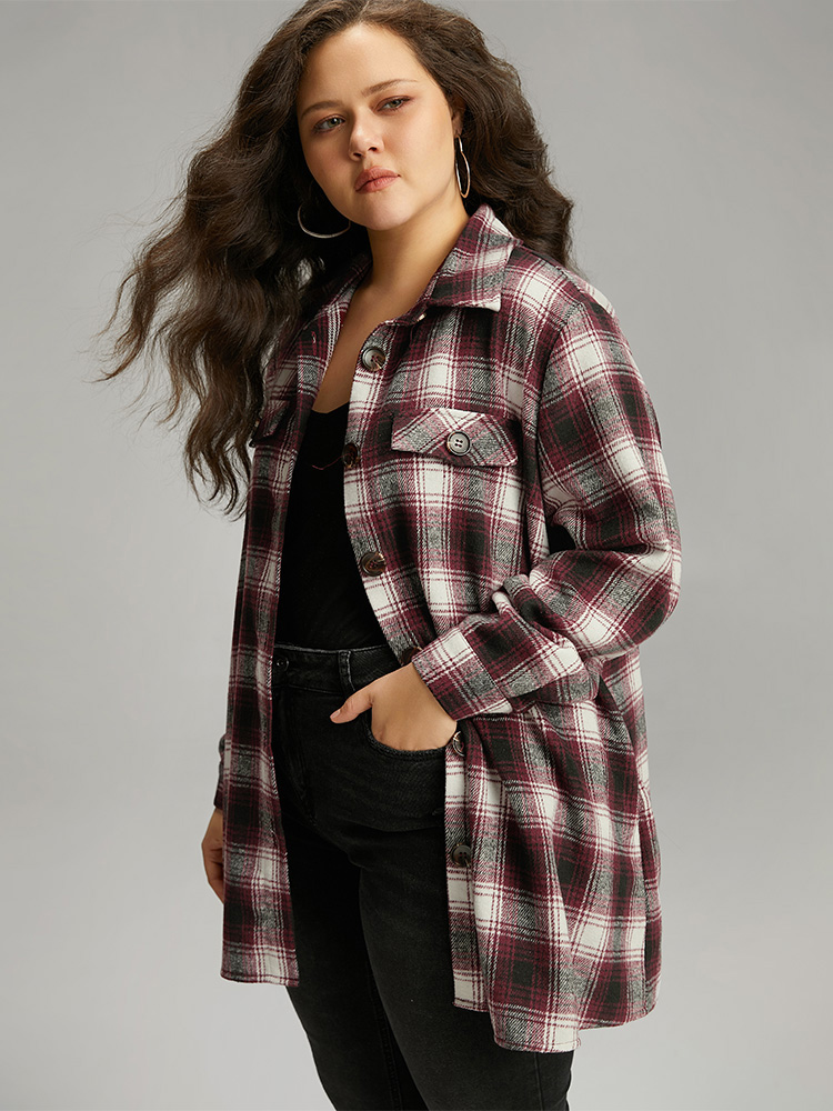 Plus Size Women Dailywear Plaid Contrast Pocket Casual Coats BloomChic 