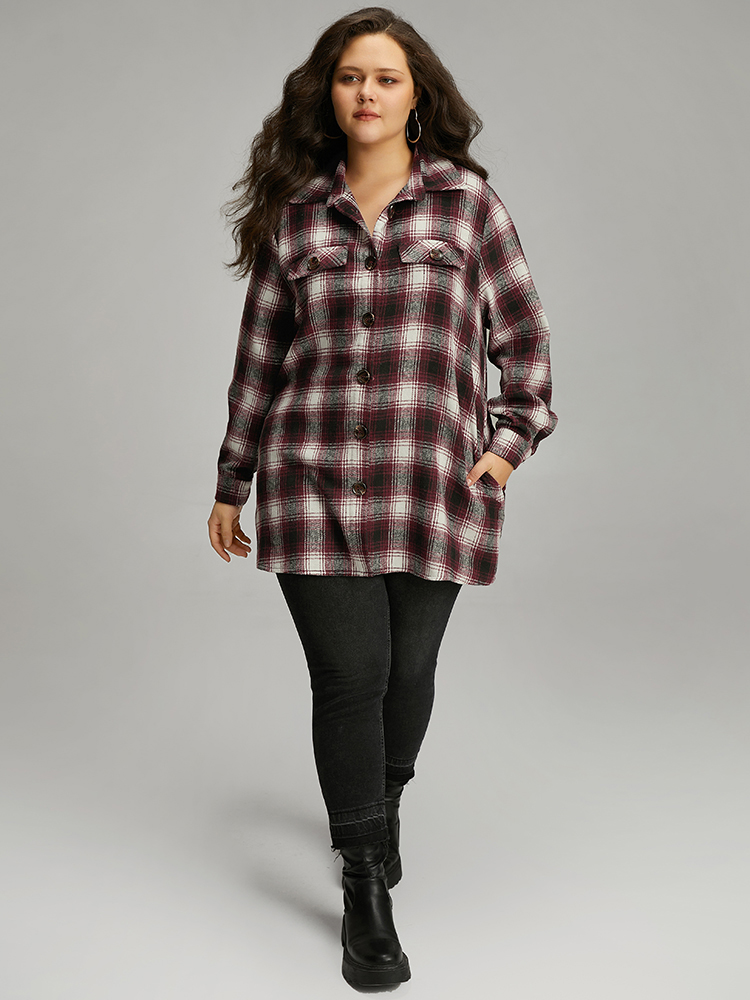 Plus Size Women Dailywear Plaid Contrast Pocket Casual Coats BloomChic 