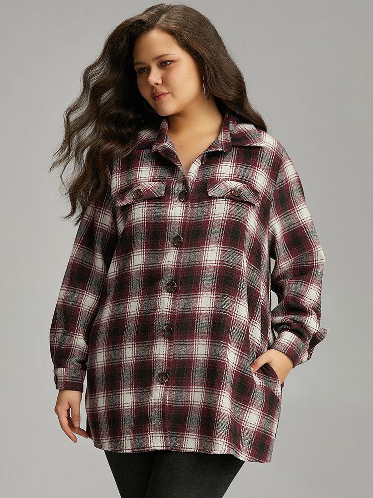 Plus Size Women Dailywear Plaid Contrast Pocket Casual Coats BloomChic 