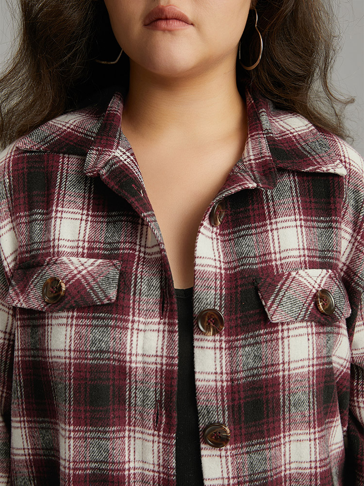 Plus Size Women Dailywear Plaid Contrast Pocket Casual Coats BloomChic 