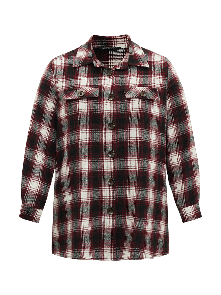 Plus Size Women Dailywear Plaid Contrast Pocket Casual Coats BloomChic 
