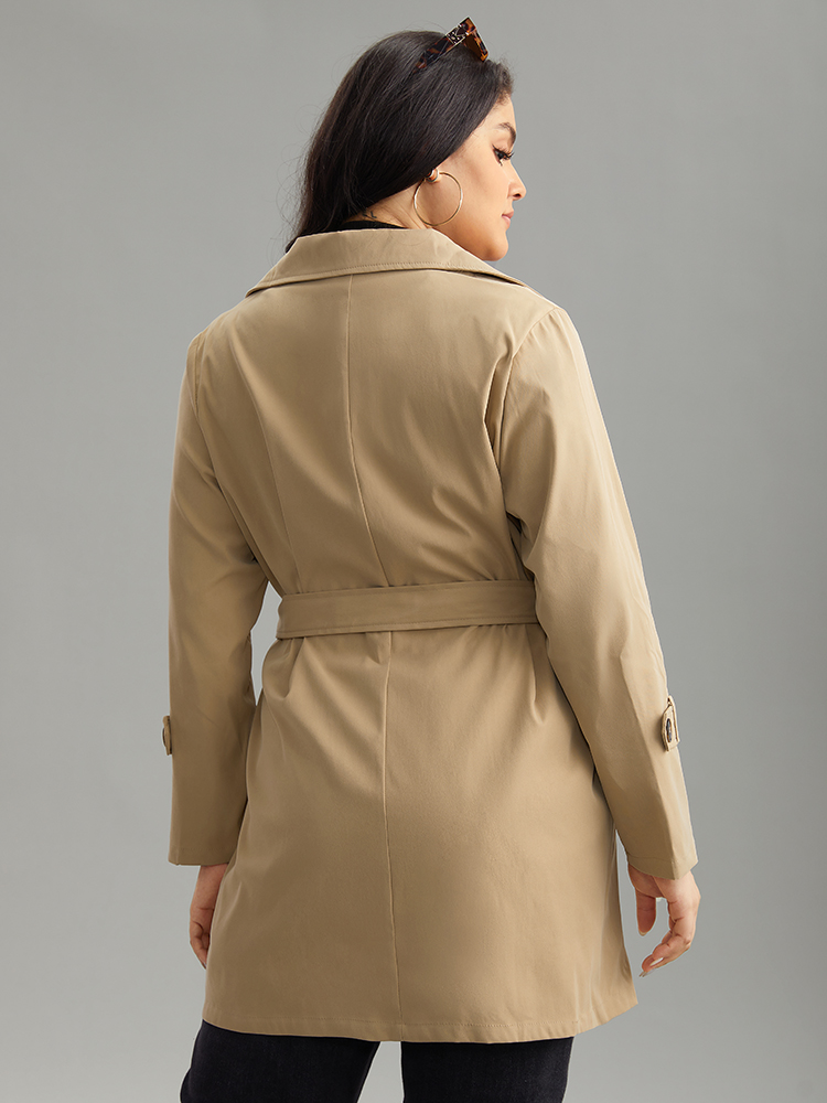 

Plus Size Plain Double Breasted Lapel Collar Belted Trench Coat Women Champagne Casual Plain Ladies Everyday Winter Coats BloomChic