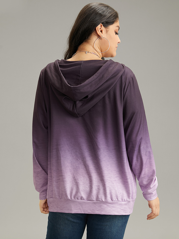 

Plus Size Ombre Hooded Zipper Drawstring Sweatshirt Women Purple Casual Zipper Hooded Everyday Sweatshirts BloomChic