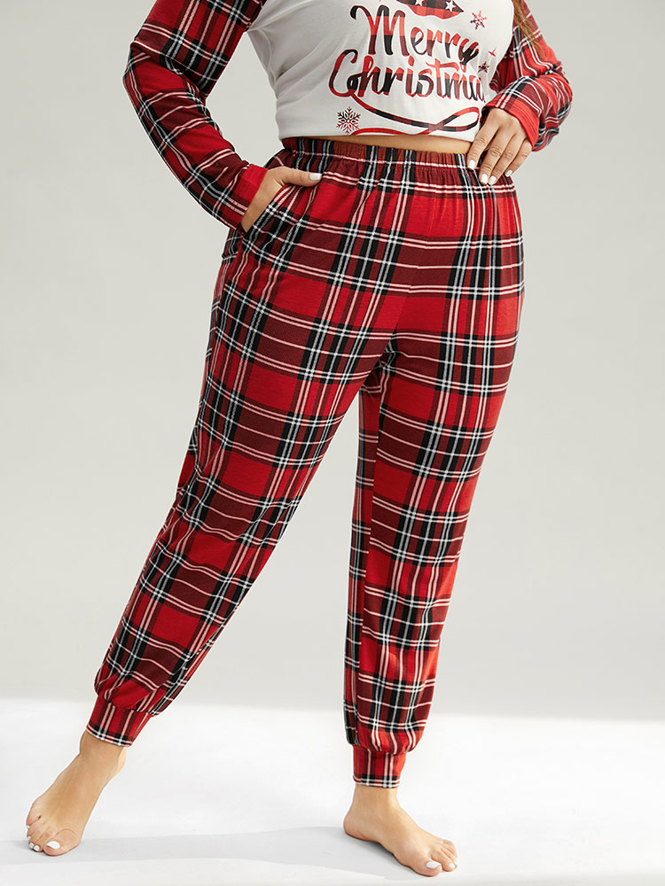 

Plus Size Christmas Plaid Elastic Waist Sleep Bottoms Red Pocket Casual Festival-Christmas Plaid Sleep Bottoms  Bloomchic