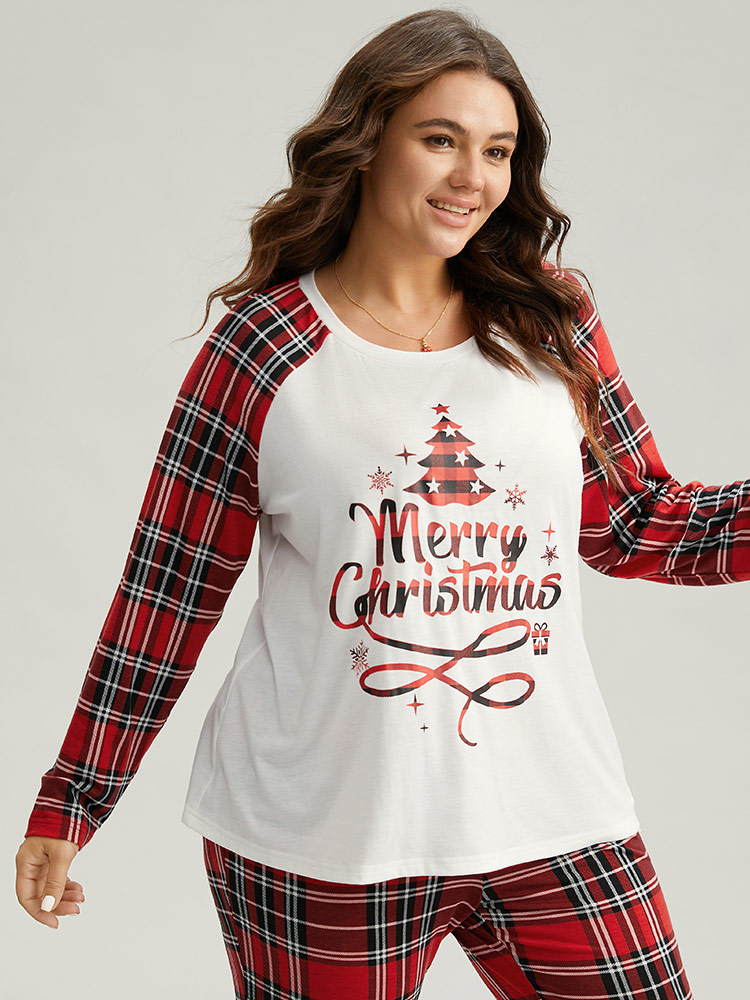 

Plus Size Christmas Print Raglan Sleeve Crew Neck Sleep Top White Christmas Festival-Christmas Casual  Bloomchic