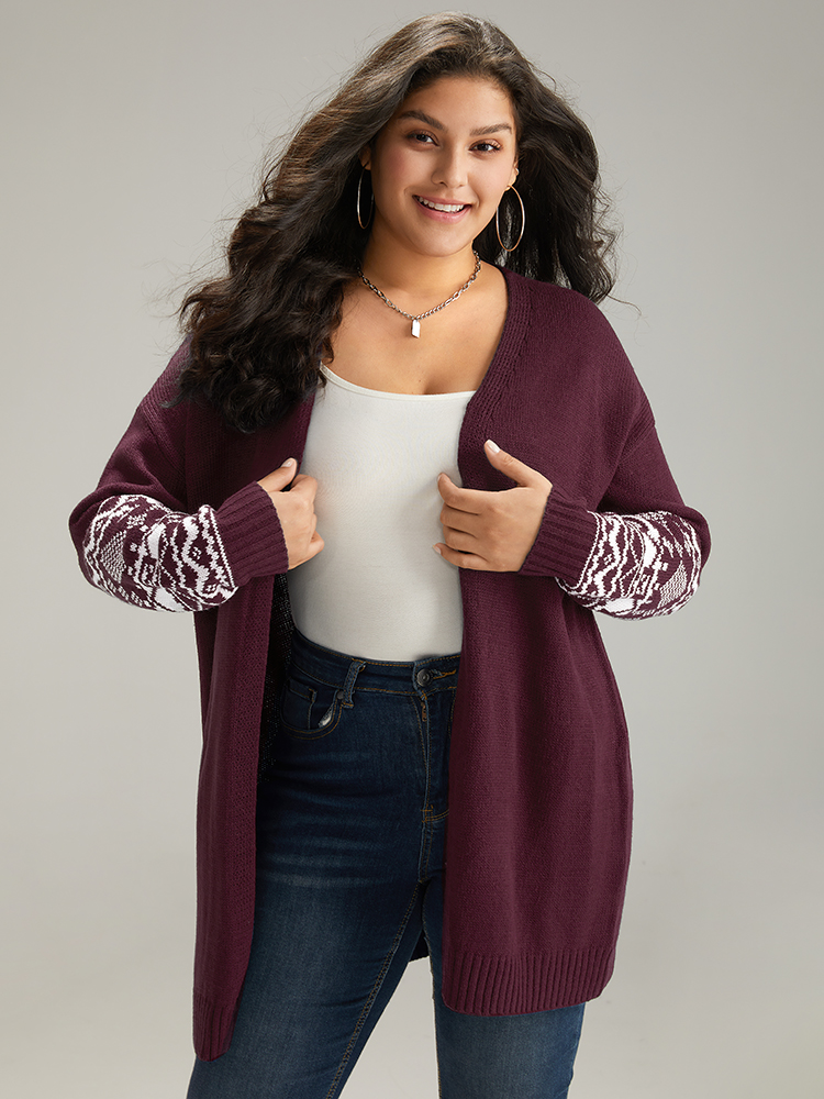 

Plus Size Geometric Graphic Open Front Tunic Cardigan Purple Women Casual Loose Long Sleeve Dailywear Cardigans BloomChic