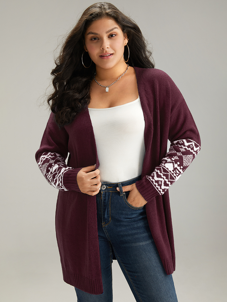 

Plus Size Geometric Graphic Open Front Tunic Cardigan Purple Women Casual Loose Long Sleeve Dailywear Cardigans BloomChic