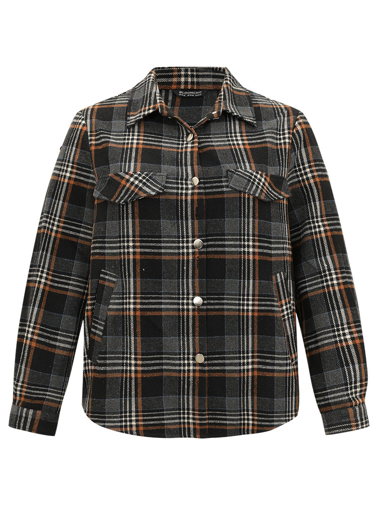 Plus Size Women Dailywear Plaid Contrast Pocket Casual Jackets BloomChic 