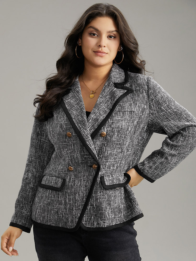 

Plus Size Tweed Suit Collar Contrast Trim Blazer DimGray Women Dailywear Plain Contrast Sleeve Long Sleeve Suit Collar  Pocket Casual Blazers BloomChic