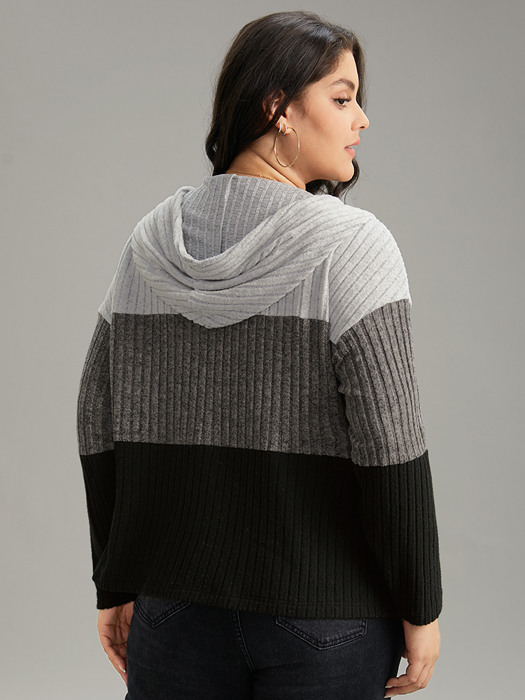 Plus Size Colorblock Contrast O Ring Zipper Jacket Women Gray Contrast Dailywear Jackets BloomChic 12/L 