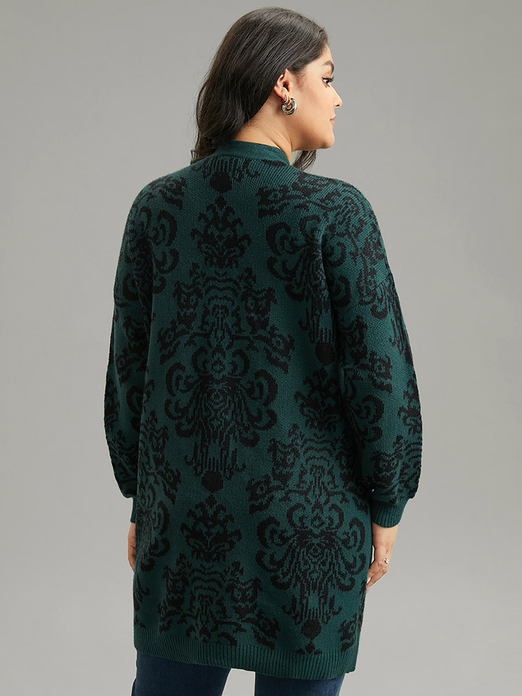 Plus Size Supersoft Essentials Floral Pocket Contrast Cardigan DarkGreen Women Casual Loose Long Sleeve Dailywear Cardigans BloomChic 22-24/3X 