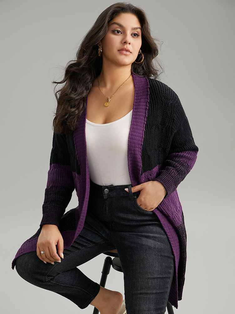 

Plus Size Colorblock Heather Open Front Tunic Cardigan Purple Women Casual Loose Long Sleeve Dailywear Cardigans BloomChic