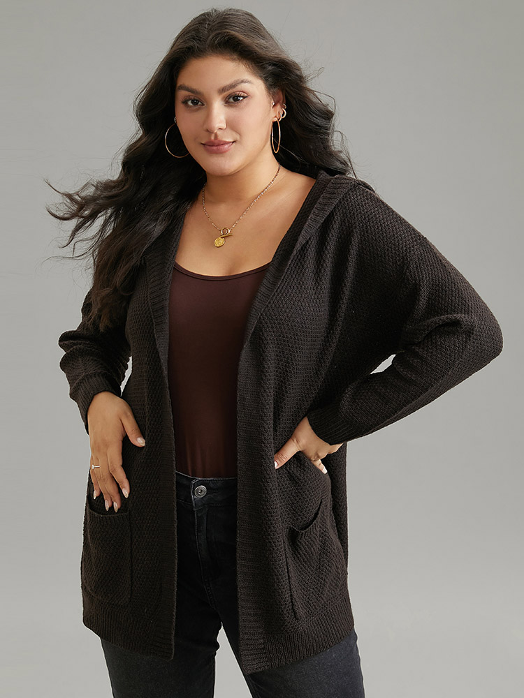Plus Size Cardigans | Plain Hooded Pocket Open Front Cardigan | BloomChic 