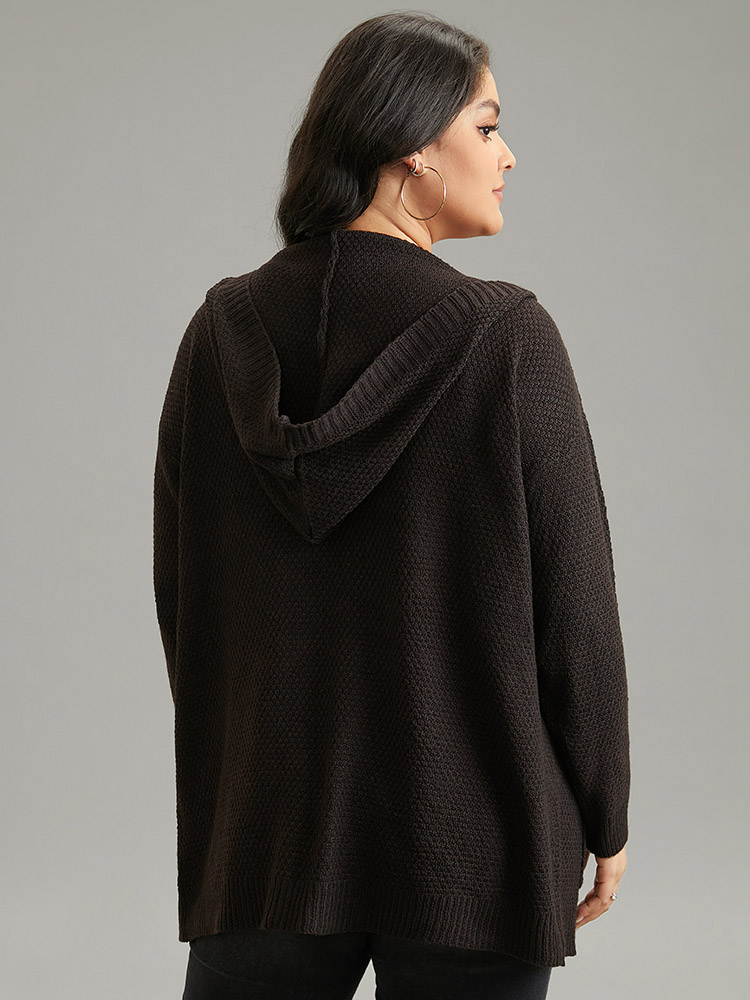 Plus Size Cardigans | Plain Hooded Pocket Open Front Cardigan | BloomChic 