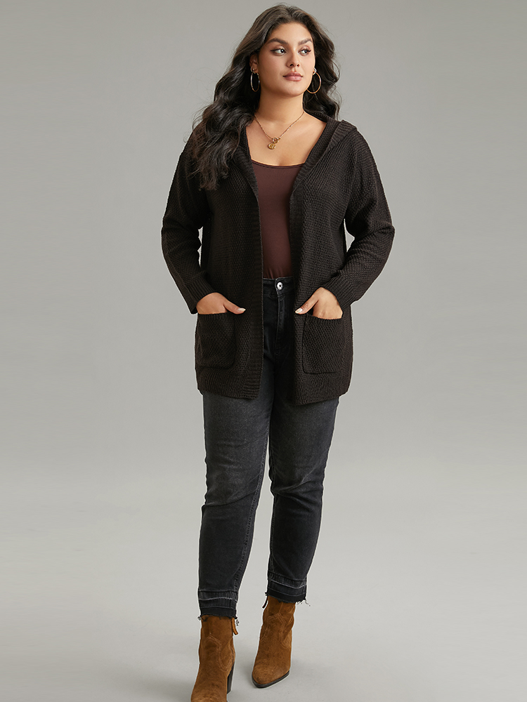 Plus Size Cardigans | Plain Hooded Pocket Open Front Cardigan | BloomChic 