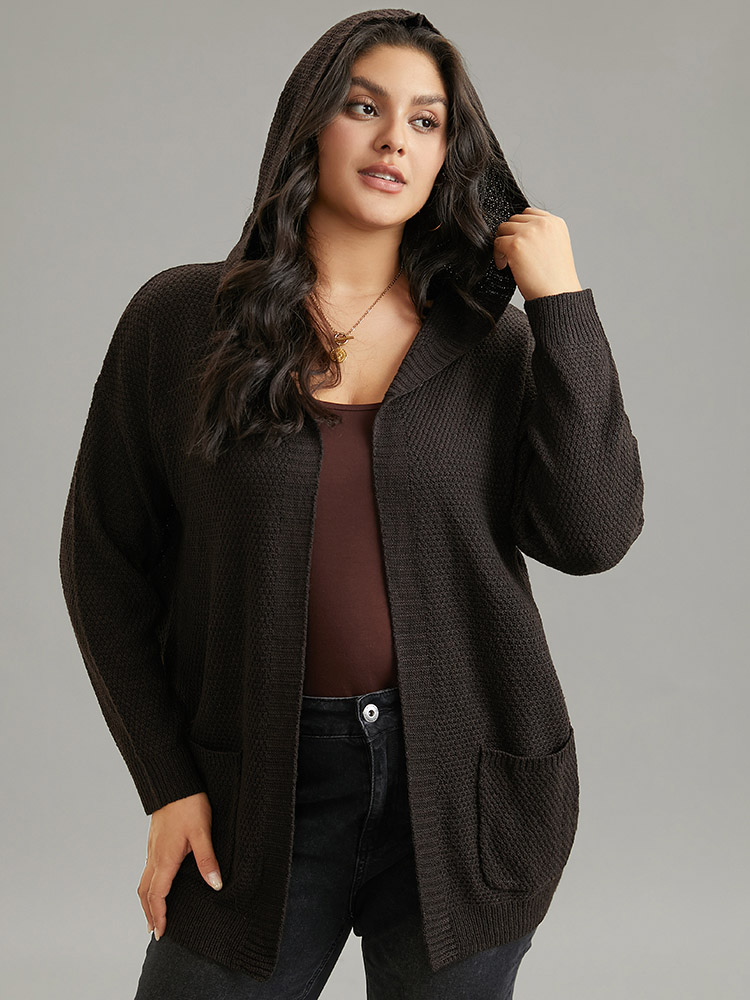 Plus Size Cardigans | Plain Hooded Pocket Open Front Cardigan | BloomChic 
