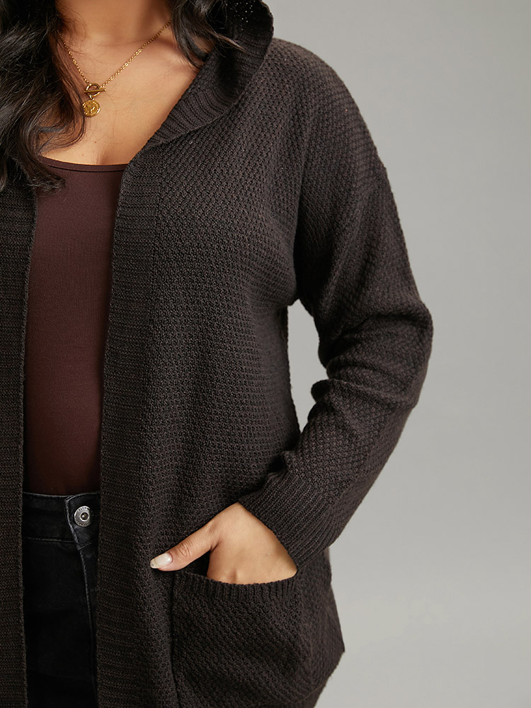 Plus Size Cardigans | Plain Hooded Pocket Open Front Cardigan | BloomChic 