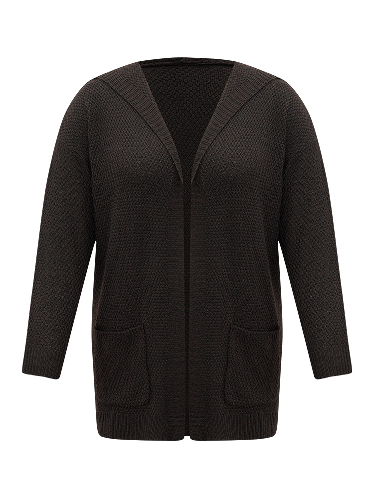 Plus Size Cardigans | Plain Hooded Pocket Open Front Cardigan | BloomChic 