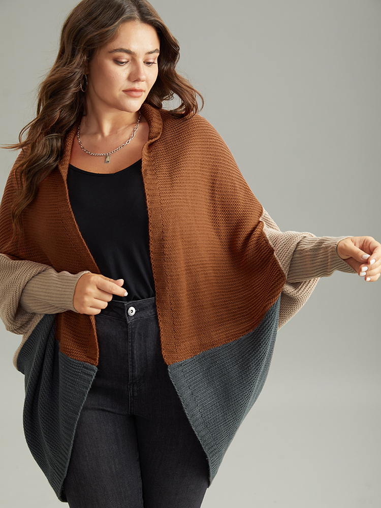 

Plus Size Colorblock Batwing Sleeve Patchwork Cardigan DarkBrown Women Casual Loose Long Sleeve Everyday Cardigans BloomChic