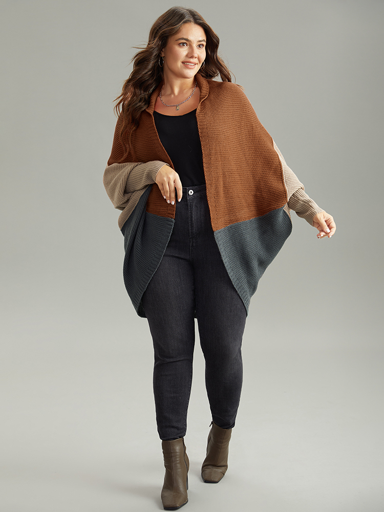 

Plus Size Colorblock Batwing Sleeve Patchwork Cardigan DarkBrown Women Casual Loose Long Sleeve Everyday Cardigans BloomChic