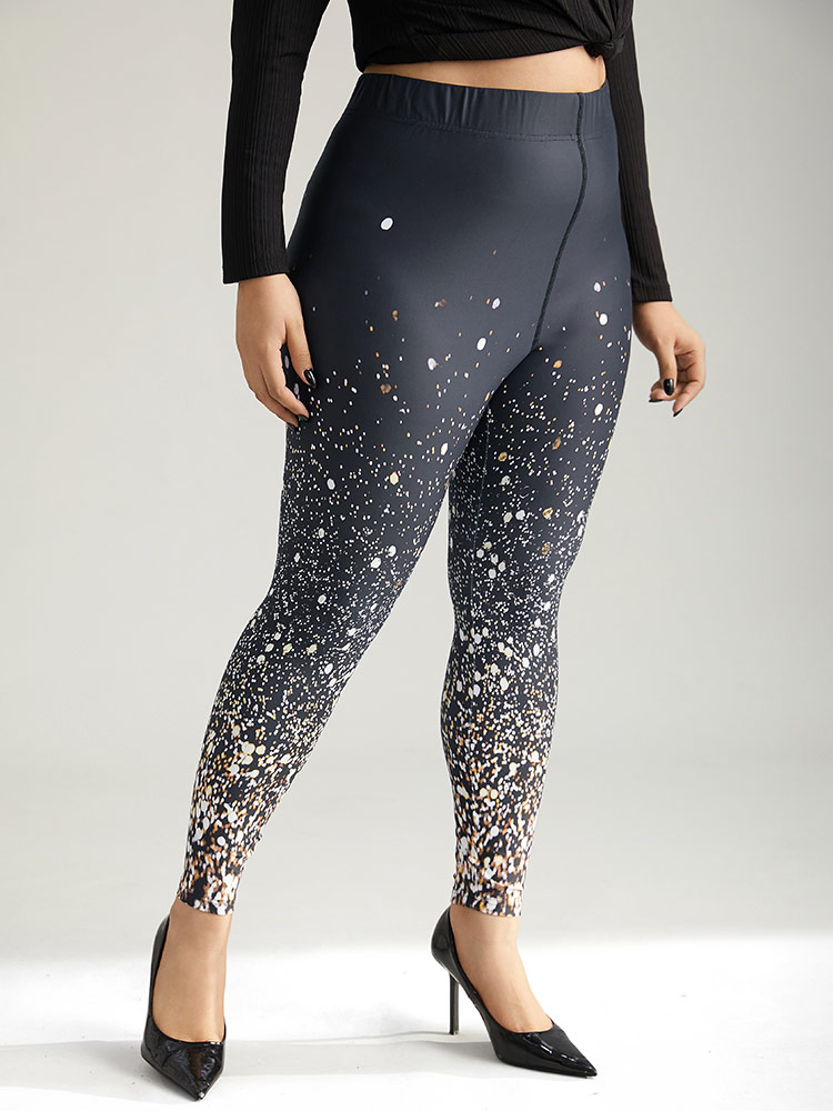 Plus Size Christmas Ombre Snowflake Elastic Waist Skinny Leggings Women Black Glamour High stretch Bodycon High Rise Festival-Christmas Leggings BloomChic 18-20/2X 