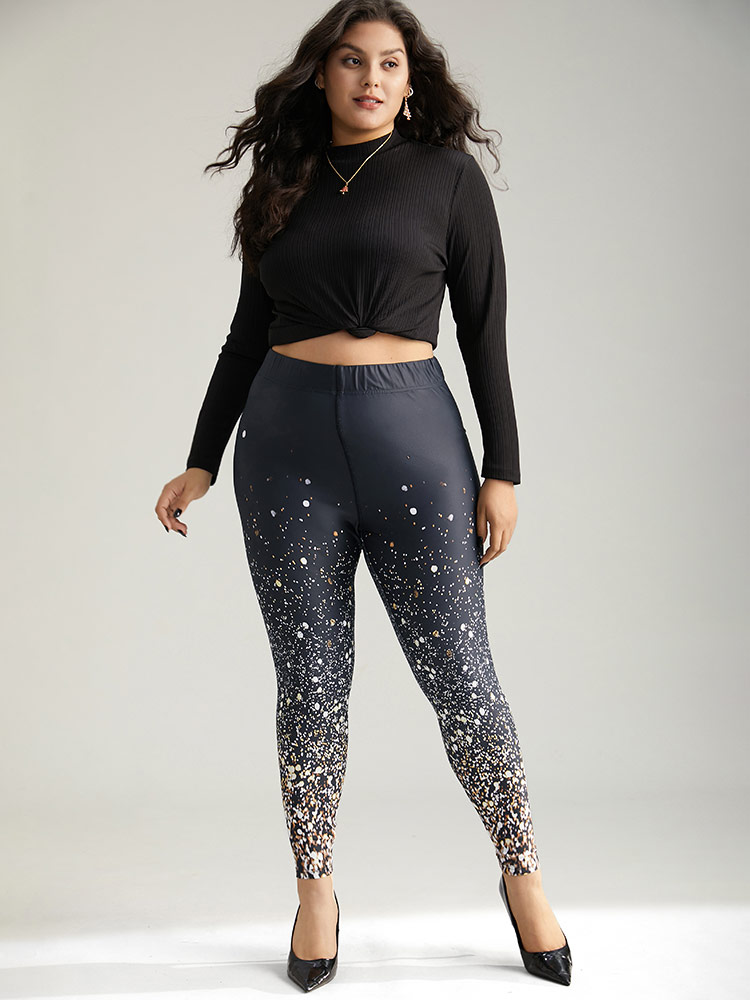 Plus Size Christmas Ombre Snowflake Elastic Waist Skinny Leggings Women Black Glamour High stretch Bodycon High Rise Festival-Christmas Leggings BloomChic 18-20/2X 