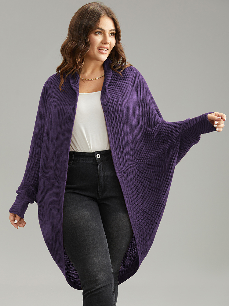 

Plus Size Solid Dolman Sleeve Arc Hem Cardigan Eggplant Women Casual Loose Long Sleeve Dailywear Cardigans BloomChic