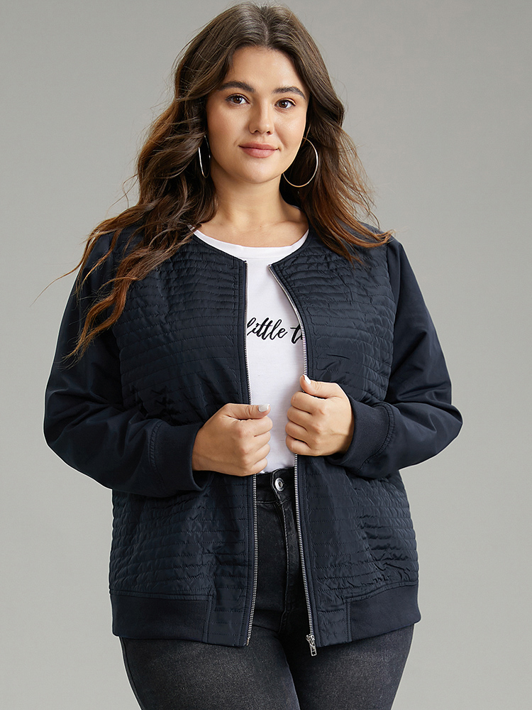 

Plus Size Plisse Zipper Fly Rib Knit Jacket Women Indigo Rib Knit Everyday Jackets BloomChic