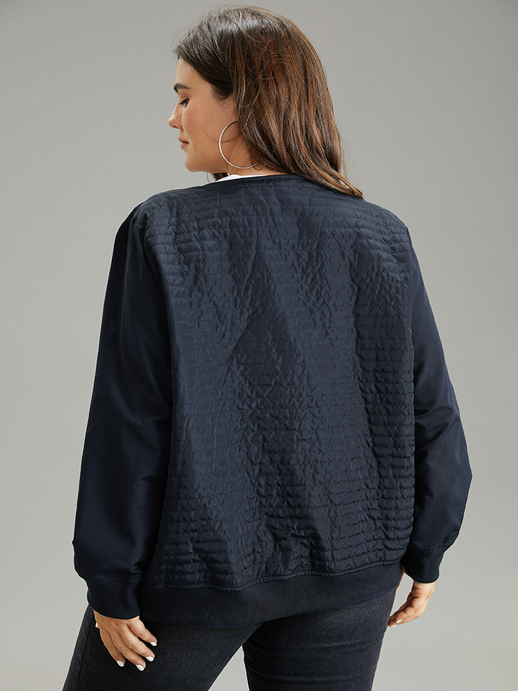 Plus Size Plisse Zipper Fly Rib Knit Jacket Women Indigo Rib Knit Everyday Jackets BloomChic 22-24/3X 